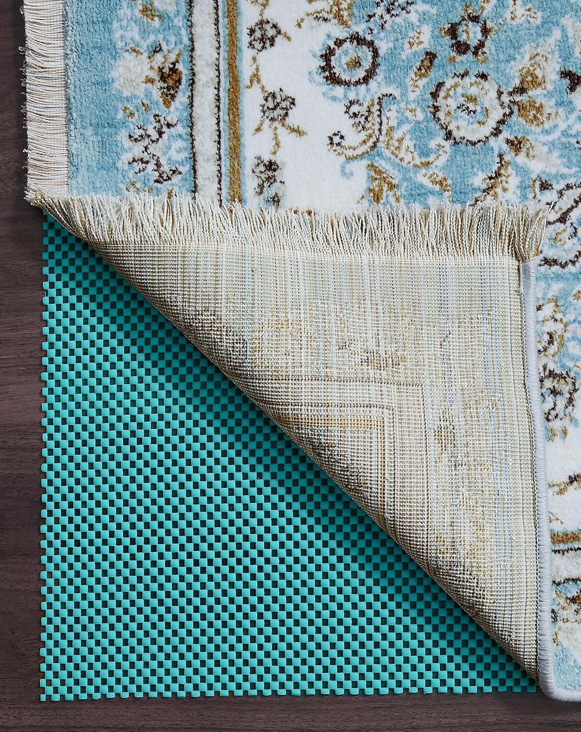image:imageVeken 9x12 Ft Rug Pad Gripper for Hardwood Floors Non Slip Dark Grey Rug Pads for Area Rug Thick Rug Grippers for Tile Floor Under Carpet Anti Skid Mat with Over 99 Pieces AntiSlip Square PatternCyan