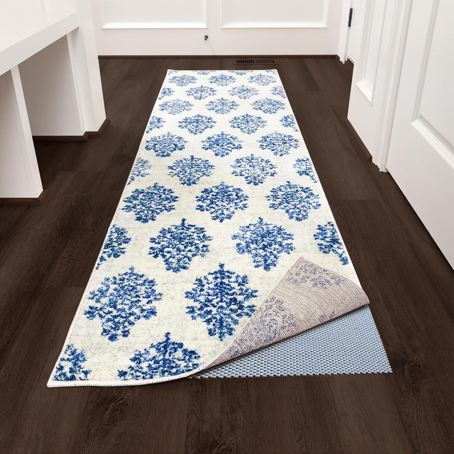 image:imageVeken 9x12 Ft Rug Pad Gripper for Hardwood Floors Non Slip Dark Grey Rug Pads for Area Rug Thick Rug Grippers for Tile Floor Under Carpet Anti Skid Mat with Over 99 Pieces AntiSlip Square PatternGrey Blue