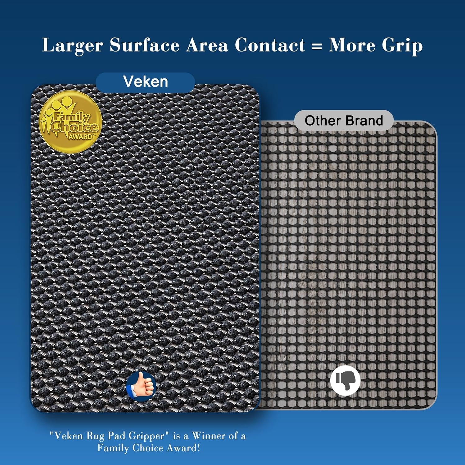 image:imageVeken 9x12 Ft Rug Pad Gripper for Hardwood Floors Non Slip Dark Grey Rug Pads for Area Rug Thick Rug Grippers for Tile Floor Under Carpet Anti Skid Mat with Over 99 Pieces AntiSlip Square PatternBlack
