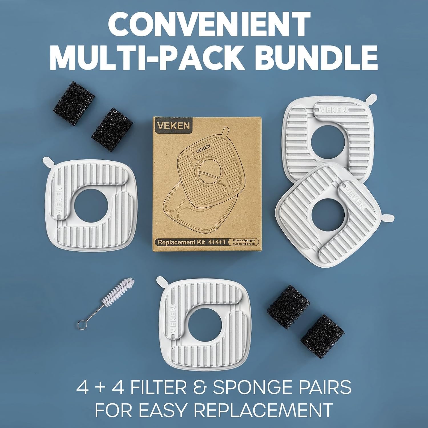 image:imageVeken Cat Water Fountain Filters 8 Pack Replacement Filters and 8 Pack Replacement PreFilter Sponges Set for 50oz 84oz 95oz or 108oz Automatic Pet Fountain Dog Water Dispenser4 Filters4 Sponges 1 month supply