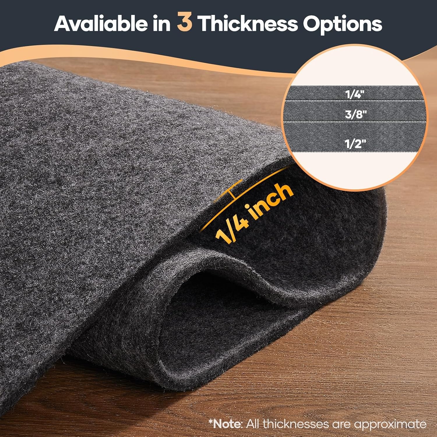 image:imageVeken Felt Cushioned Rug Pad 8 x 10 Ft 12 Inch Thick Dense NeedlePunched Carpet Underlay for Area Rugs Protector Mat for All Hard Floors Including Hardwoods with Over 99 Piece Pile fibersGrey