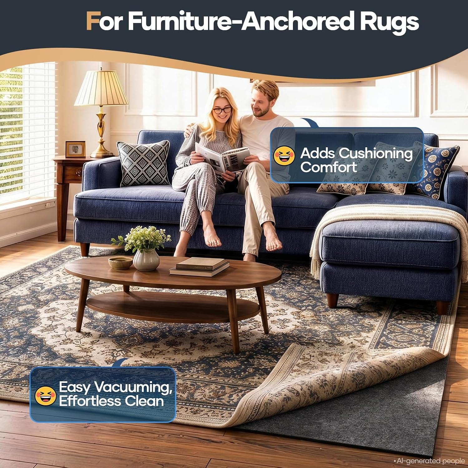 image:imageVeken Felt Cushioned Rug Pad 8 x 10 Ft 12 Inch Thick Dense NeedlePunched Carpet Underlay for Area Rugs Protector Mat for All Hard Floors Including Hardwoods with Over 99 Piece Pile fibersGrey