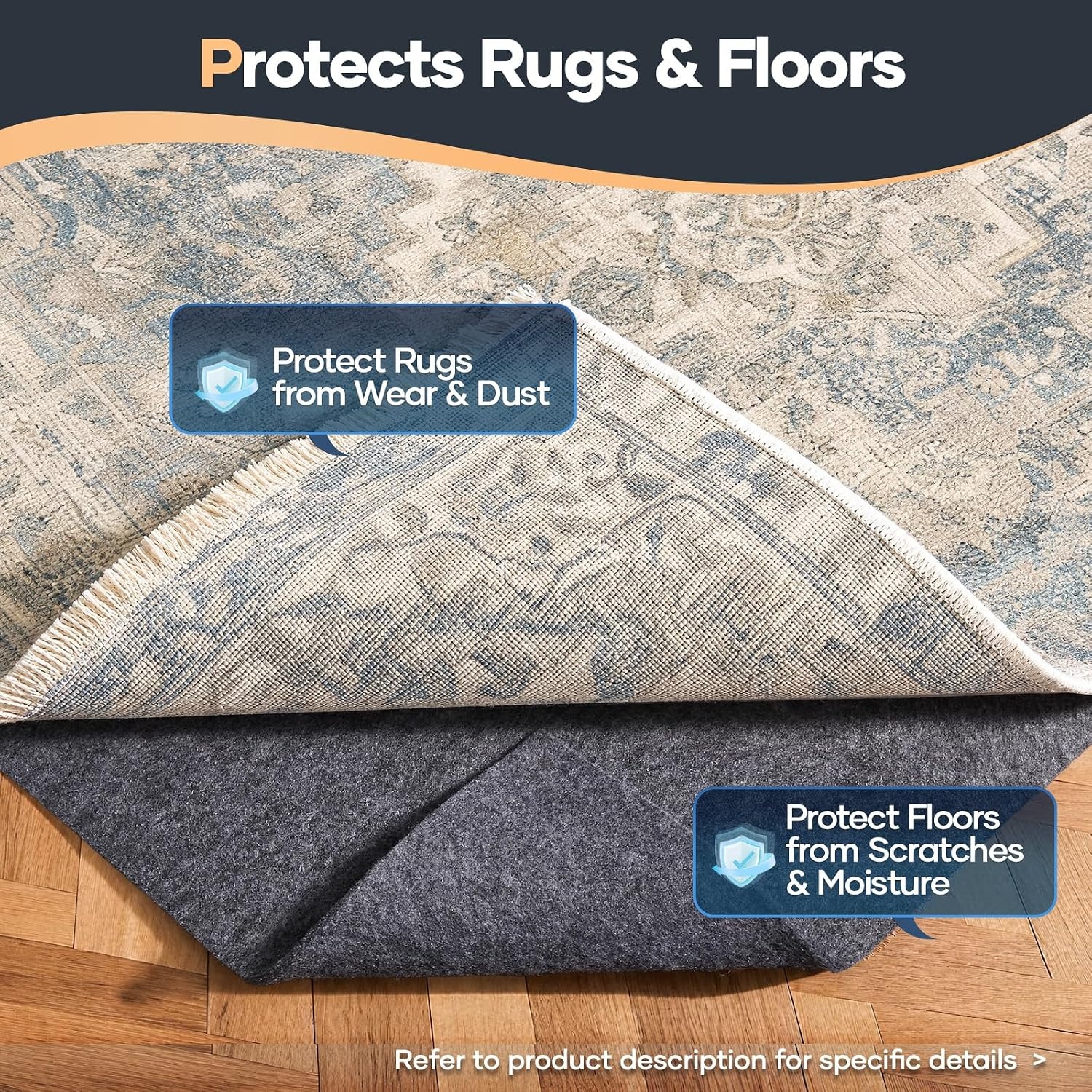 image:imageVeken Felt Cushioned Rug Pad 9 x 12 Ft 12 Inch Thick Dense NeedlePunched Carpet Underlay for Area Rugs Protector Mat for All Hard Floors Including Hardwoods with Over 99 Piece Pile fibersGrey
