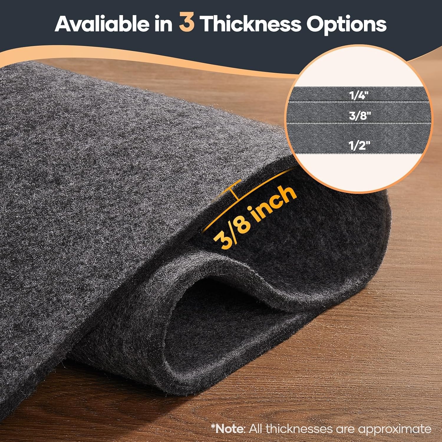 image:imageVeken Felt Cushioned Rug Pad 9 x 12 Ft 12 Inch Thick Dense NeedlePunched Carpet Underlay for Area Rugs Protector Mat for All Hard Floors Including Hardwoods with Over 99 Piece Pile fibersGrey