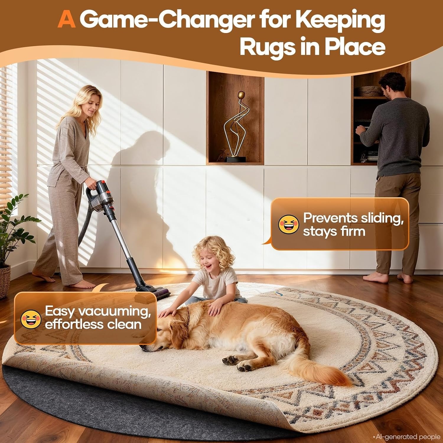 image:imageVeken Non Slip Cushioned Rug Pad Gripper Felt and Silicone Backing 2 x 10 Ft 14 inch Thick Runner Carpet Liner Protector Mat for Area Rugs and Hardwood Floors with 99 Pcs AntiSlip Strips Pattern6Round