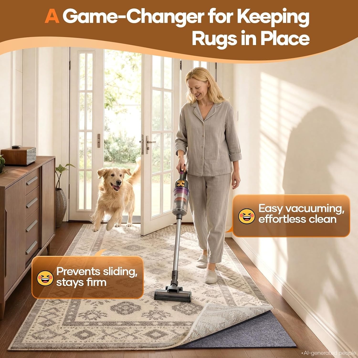 image:imageVeken Non Slip Cushioned Rug Pad Gripper Felt and Silicone Backing 2 x 10 Ft 14 inch Thick Runner Carpet Liner Protector Mat for Area Rugs and Hardwood Floors with 99 Pcs AntiSlip Strips Pattern3 x 5 Rectangular