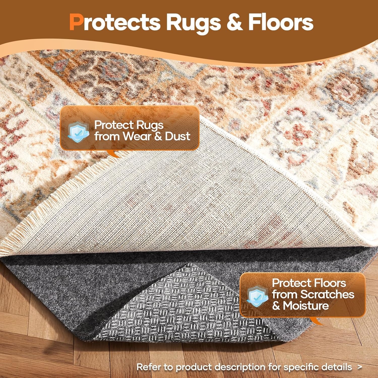 image:imageVeken Non Slip Cushioned Rug Pad Gripper Felt and Silicone Backing 2 x 10 Ft 14 inch Thick Runner Carpet Liner Protector Mat for Area Rugs and Hardwood Floors with 99 Pcs AntiSlip Strips Pattern8 x 10 Rectangular