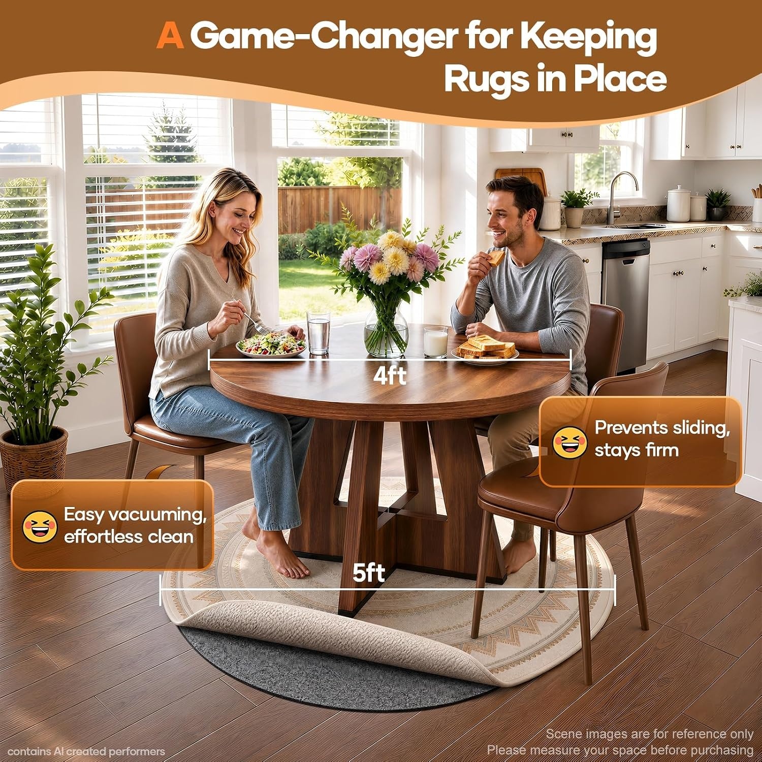 image:imageVeken Non Slip Cushioned Rug Pad Gripper Felt and Silicone Backing 2 x 10 Ft 14 inch Thick Runner Carpet Liner Protector Mat for Area Rugs and Hardwood Floors with 99 Pcs AntiSlip Strips Pattern5Round