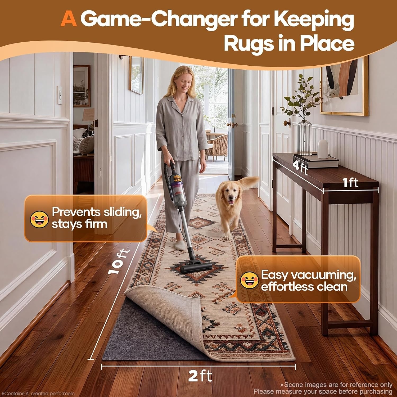 image:imageVeken Non Slip Cushioned Rug Pad Gripper Felt and Silicone Backing 2 x 10 Ft 14 inch Thick Runner Carpet Liner Protector Mat for Area Rugs and Hardwood Floors with 99 Pcs AntiSlip Strips Pattern2 x 10 Rectangular