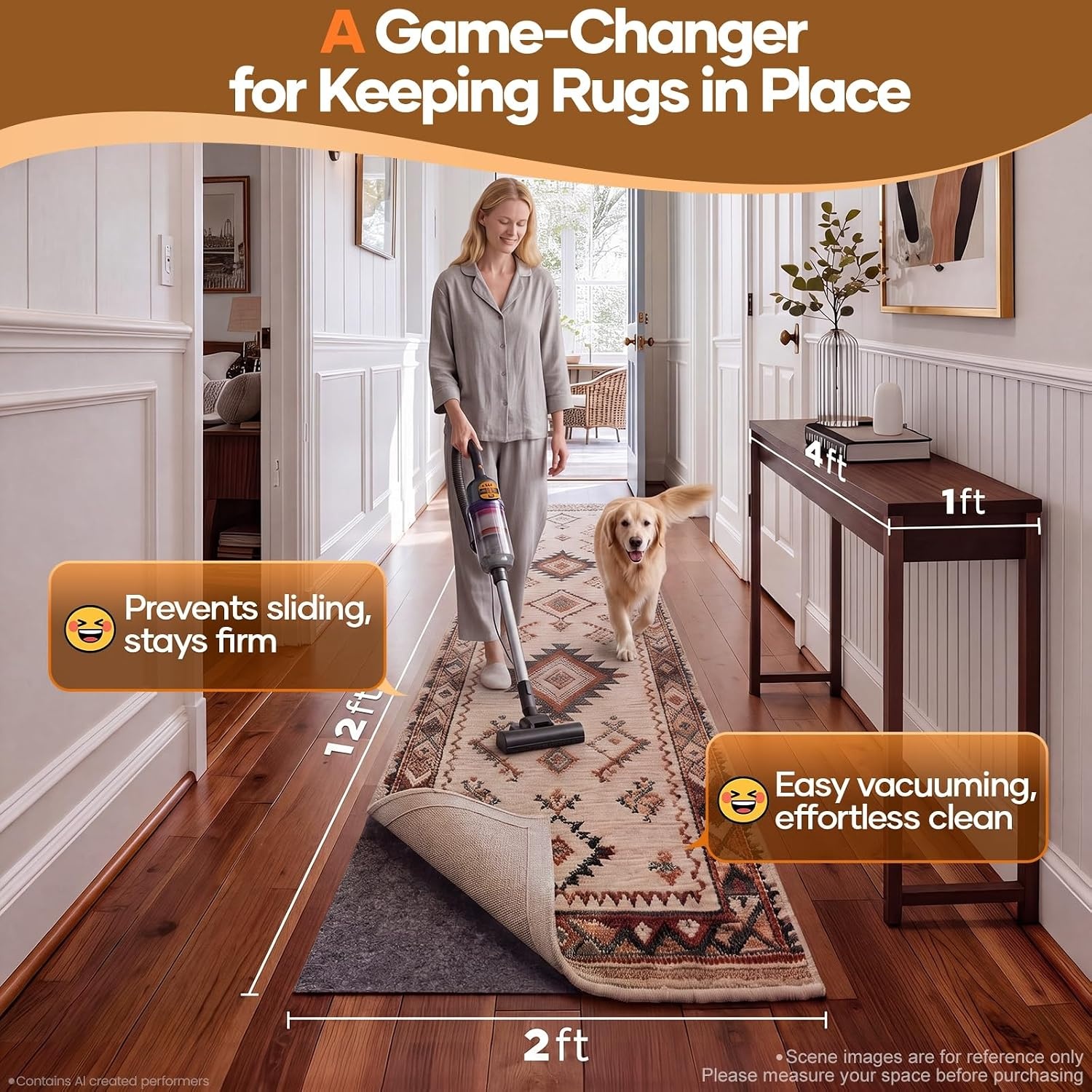 image:imageVeken Non Slip Cushioned Rug Pad Gripper Felt and Silicone Backing 2 x 10 Ft 14 inch Thick Runner Carpet Liner Protector Mat for Area Rugs and Hardwood Floors with 99 Pcs AntiSlip Strips Pattern2 x 12 Rectangular