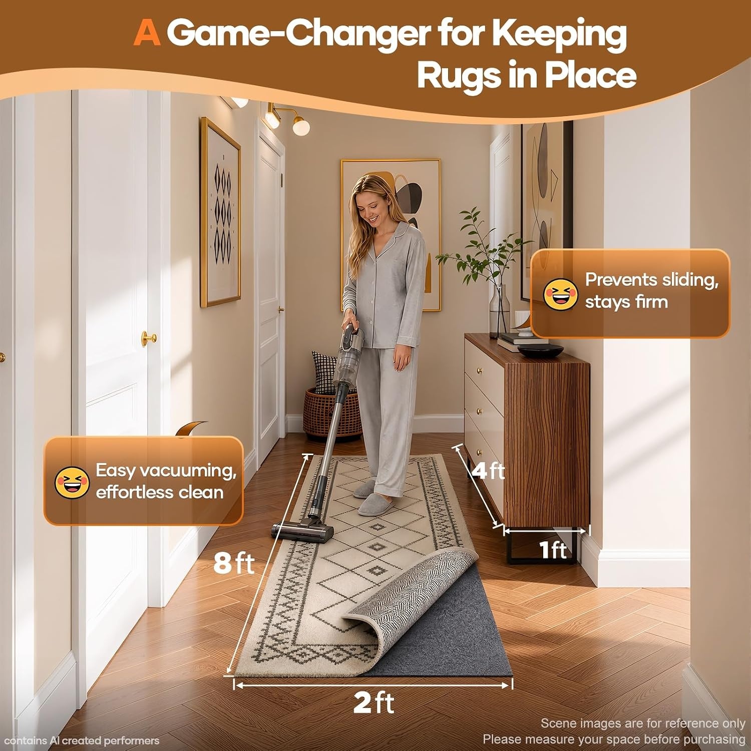 image:imageVeken Non Slip Cushioned Rug Pad Gripper Felt and Silicone Backing 2 x 6 Ft 14 inch Thick Runner Carpet Liner Protector Mat for Area Rugs and Hardwood Floors with 99 Pcs AntiSlip Strips Pattern2 x 8 Rectangular