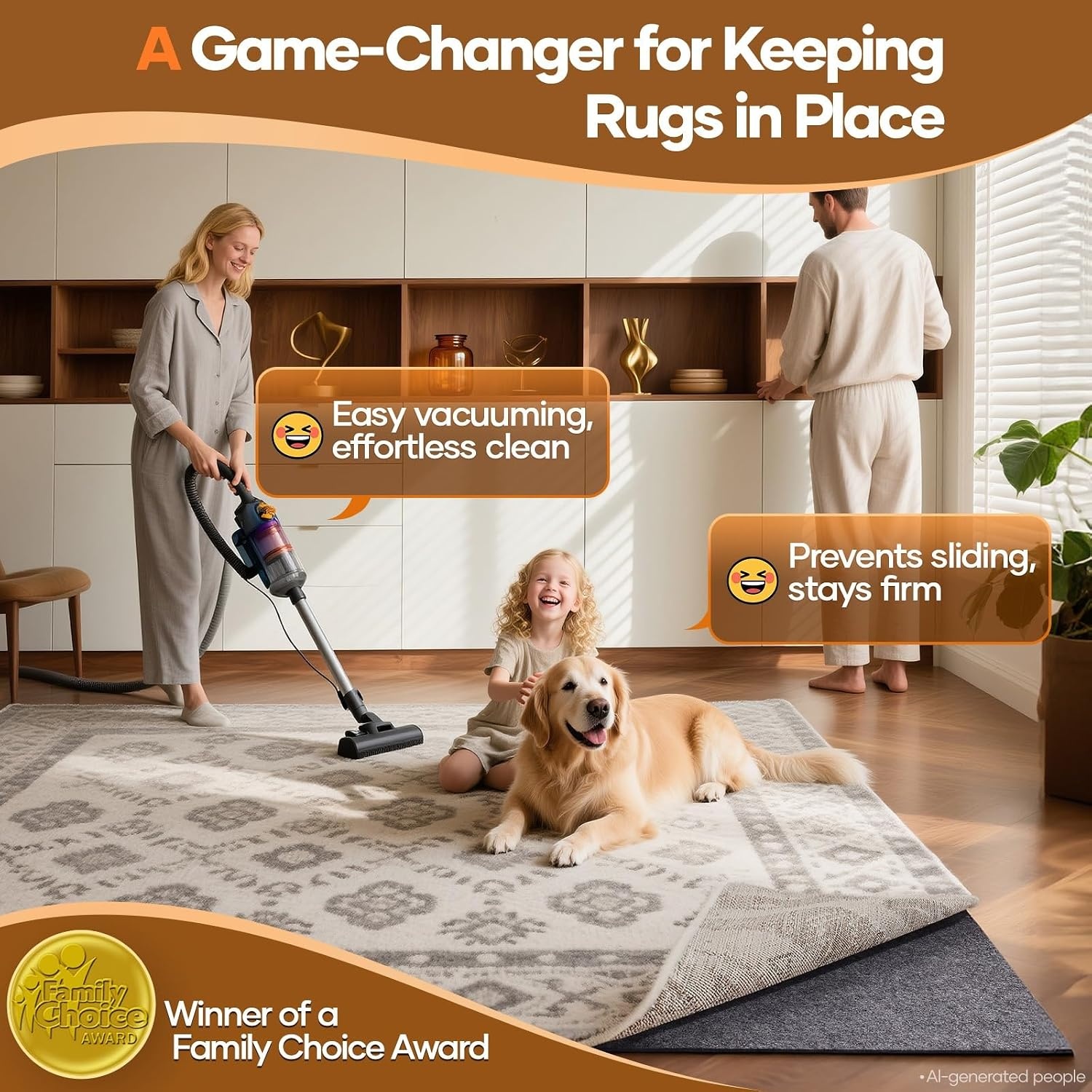 image:imageVeken Non Slip Cushioned Rug Pad Gripper Felt and Silicone Backing 2 x 7 Ft 14 inch Thick Runner Carpet Liner Protector Mat for Area Rugs and Hardwood Floors with 99 Pcs AntiSlip Strips Pattern8 x 10 Rectangular