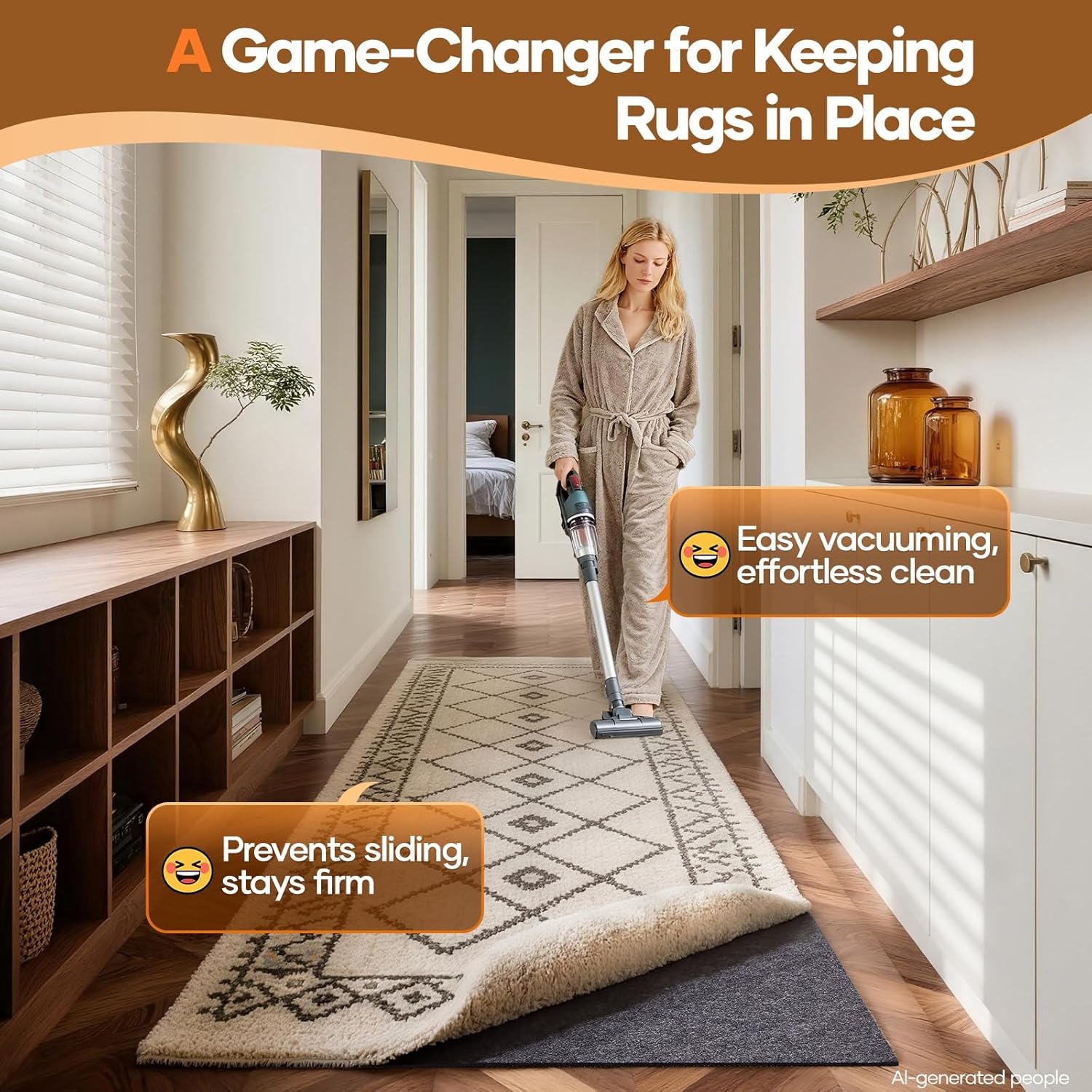 image:imageVeken Non Slip Cushioned Rug Pad Gripper Felt and Silicone Backing 2 x 7 Ft 14 inch Thick Runner Carpet Liner Protector Mat for Area Rugs and Hardwood Floors with 99 Pcs AntiSlip Strips Pattern26 x 12 Rectangular