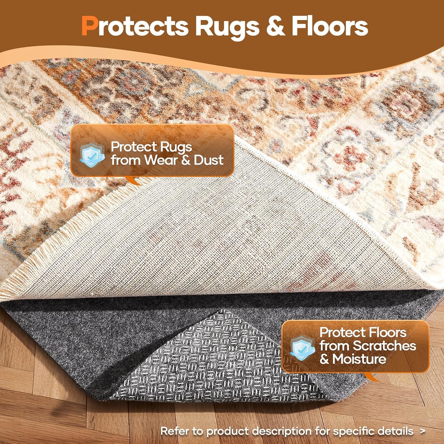 image:imageVeken Non Slip Cushioned Rug Pad Gripper Felt and Silicone Backing 2 x 7 Ft 14 inch Thick Runner Carpet Liner Protector Mat for Area Rugs and Hardwood Floors with 99 Pcs AntiSlip Strips Pattern26 x 9 Rectangular