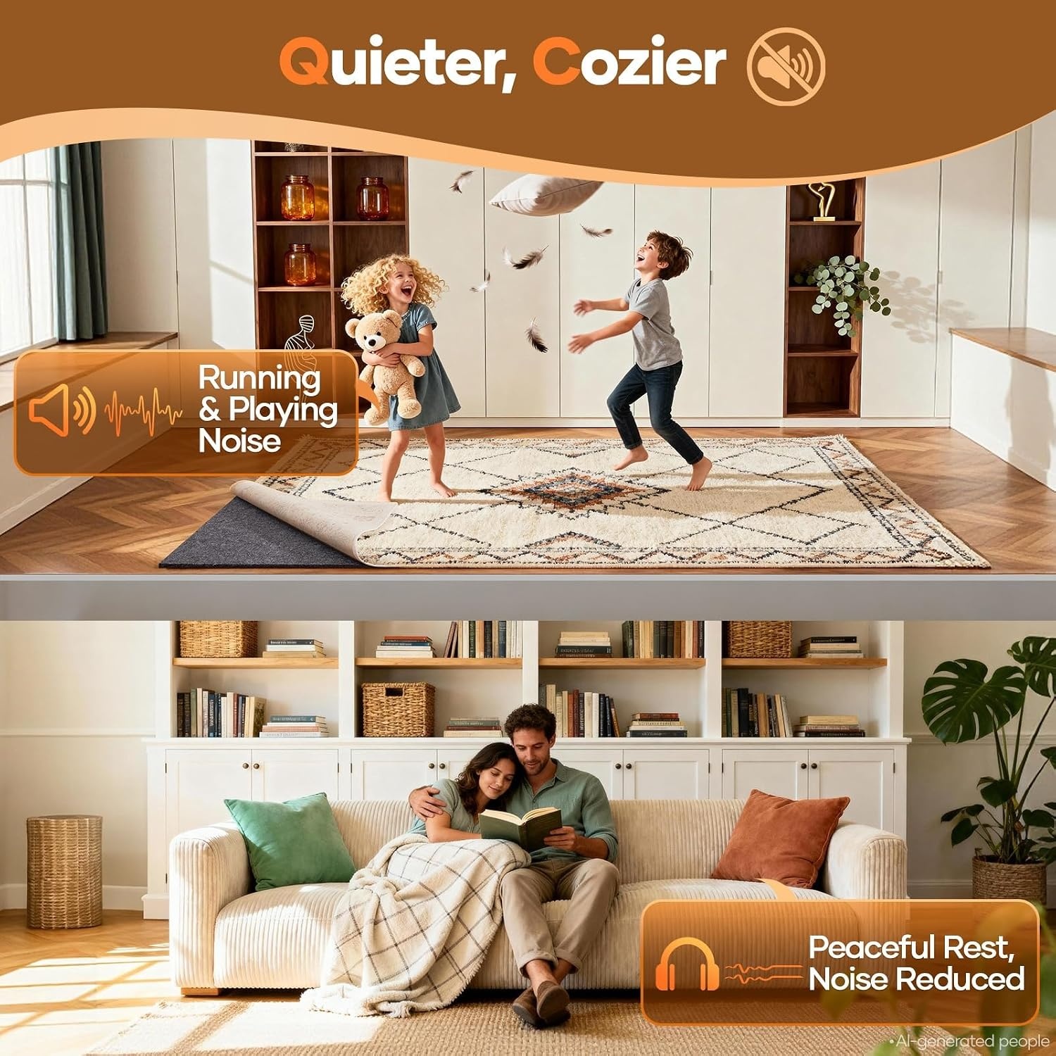 image:imageVeken Non Slip Cushioned Rug Pad Gripper Felt and Silicone Backing 8 x 10 Ft 38 inch Thick Carpet Liner Protector Mat for Area Rugs and Hardwood Floors with Over 99 Pcs AntiSlip Strips Pattern8 x 11 Rectangular