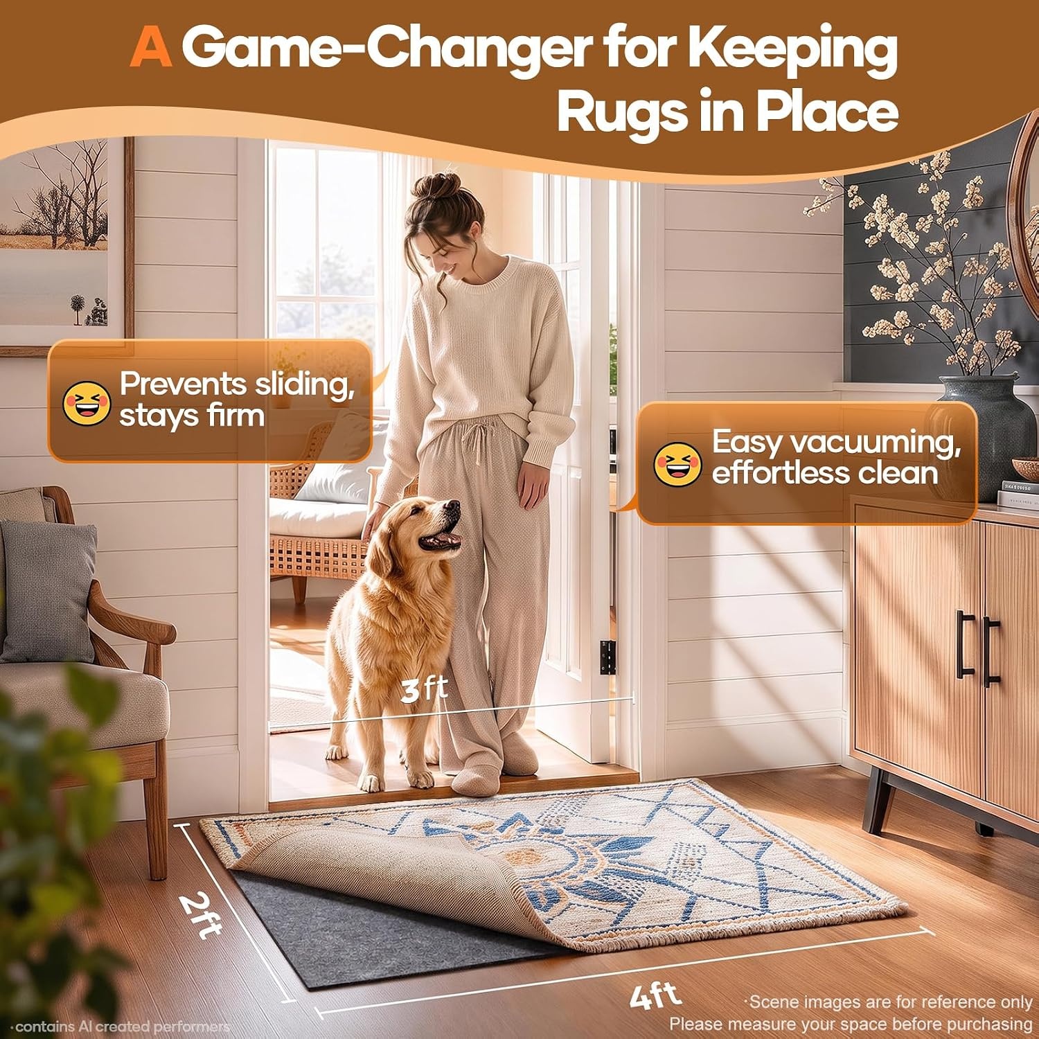 image:imageVeken Non Slip Cushioned Rug Pad Gripper Felt and Silicone Backing 9 x 12 Ft 14 inch Thick Carpet Liner Protector Mat for Area Rugs and Hardwood Floors with Over 99 Pcs AntiSlip Strips Pattern2 x 4 Rectangular