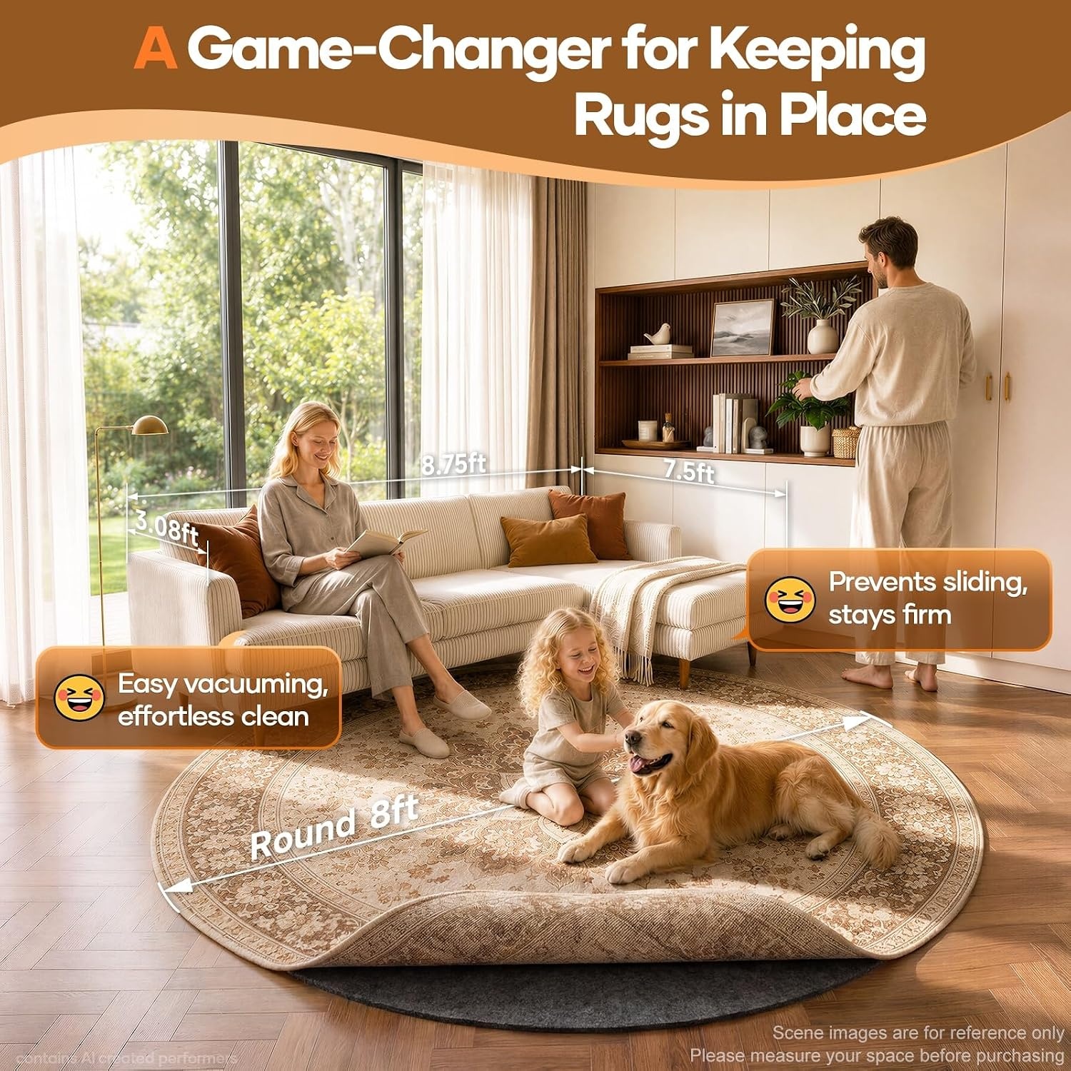 image:imageVeken Non Slip Cushioned Rug Pad Gripper Felt and Silicone Backing 9 x 12 Ft 18 inch Thick Carpet Liner Protector Mat for Area Rugs and Hardwood Floors with Over 99 Pcs AntiSlip Strips Pattern8Round