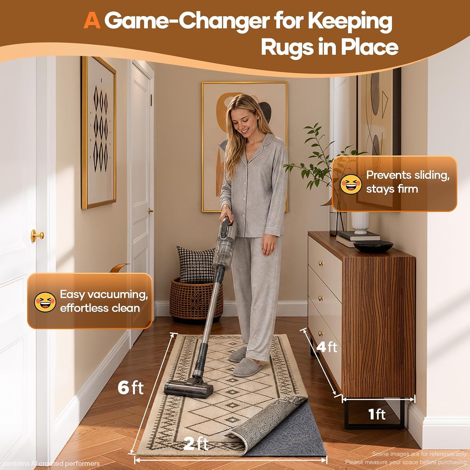 image:imageVeken Non Slip Cushioned Rug Pad Gripper Felt and Silicone Backing 9 x 12 Ft 18 inch Thick Carpet Liner Protector Mat for Area Rugs and Hardwood Floors with Over 99 Pcs AntiSlip Strips Pattern2 x 6 Rectangular
