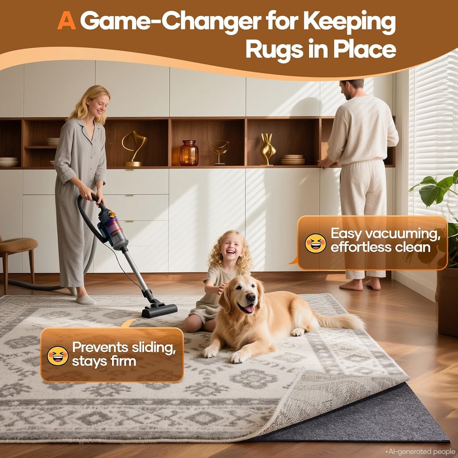 image:imageVeken Non Slip Cushioned Rug Pad Gripper Felt and Silicone Backing 9 x 12 Ft 18 inch Thick Carpet Liner Protector Mat for Area Rugs and Hardwood Floors with Over 99 Pcs AntiSlip Strips Pattern8 x 11 Rectangular