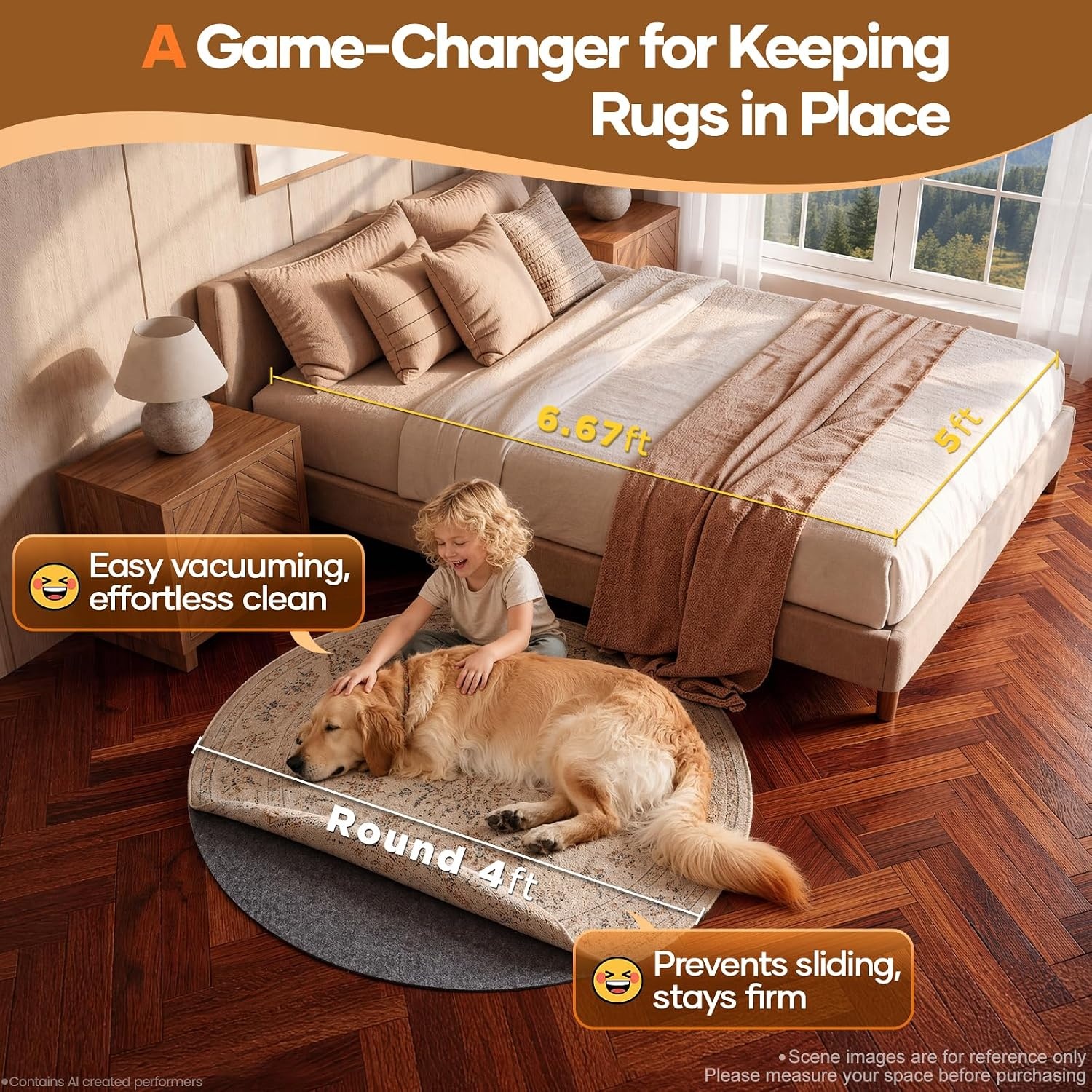 image:imageVeken Non Slip Cushioned Rug Pad Gripper Felt and Silicone Backing Round 6 Ft 14 inch Thick Carpet Liner Protector Mat for Area Rugs and Hardwood Floors with Over 99 Pcs AntiSlip Strips Pattern4Round