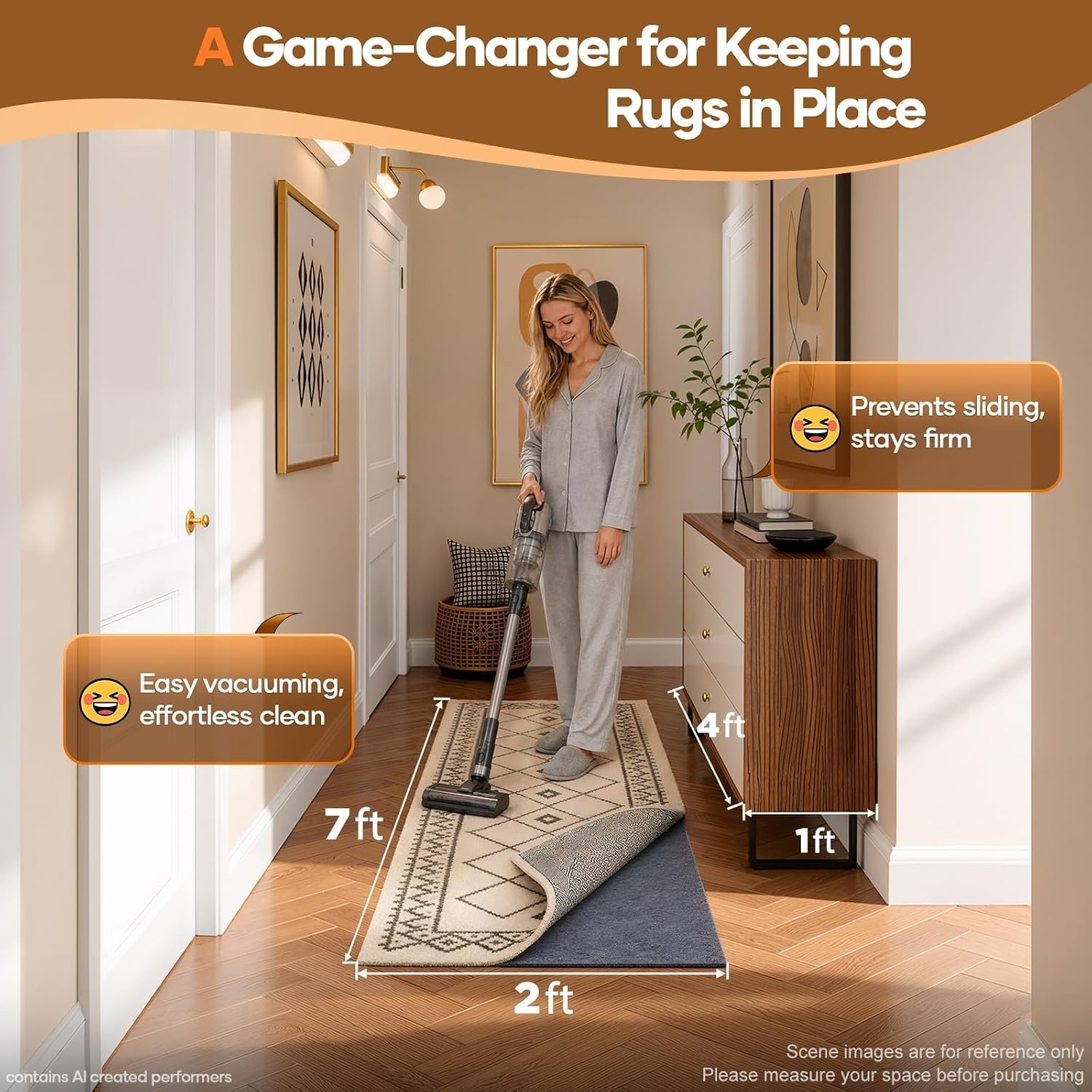 image:imageVeken Non Slip Cushioned Rug Pad Gripper Felt and Silicone Backing Round 6 Ft 14 inch Thick Carpet Liner Protector Mat for Area Rugs and Hardwood Floors with Over 99 Pcs AntiSlip Strips Pattern2 x 7 Rectangular