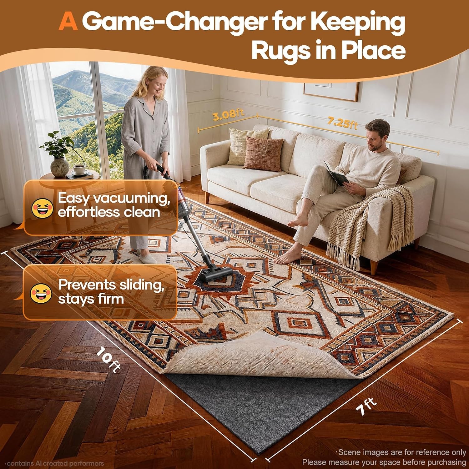 image:imageVeken Non Slip Cushioned Rug Pad Gripper Felt and Silicone Backing Round 6 Ft 14 inch Thick Carpet Liner Protector Mat for Area Rugs and Hardwood Floors with Over 99 Pcs AntiSlip Strips Pattern7 x 10 Rectangular