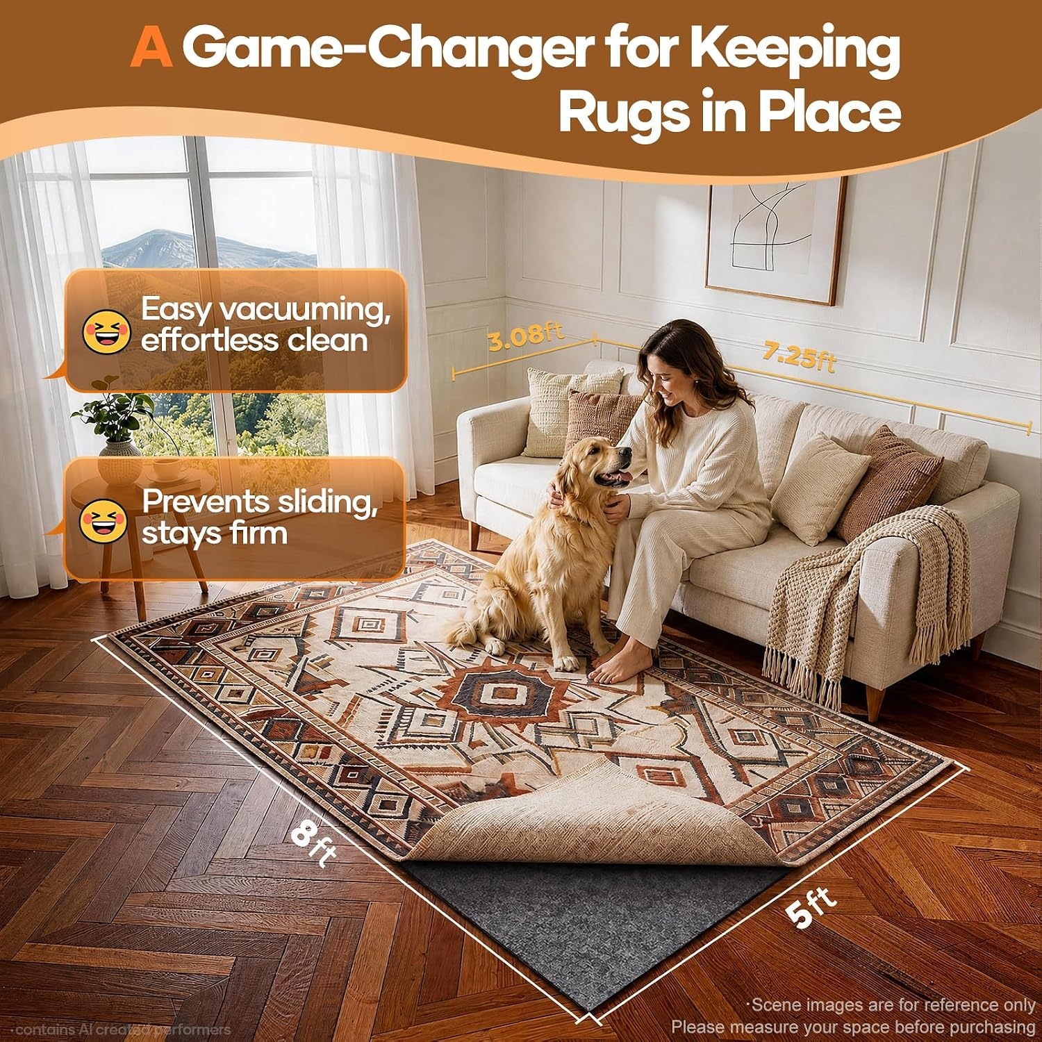 image:imageVeken Non Slip Cushioned Rug Pad Gripper Felt and Silicone Backing Round 6 Ft 14 inch Thick Carpet Liner Protector Mat for Area Rugs and Hardwood Floors with Over 99 Pcs AntiSlip Strips Pattern5 x 8 Rectangular