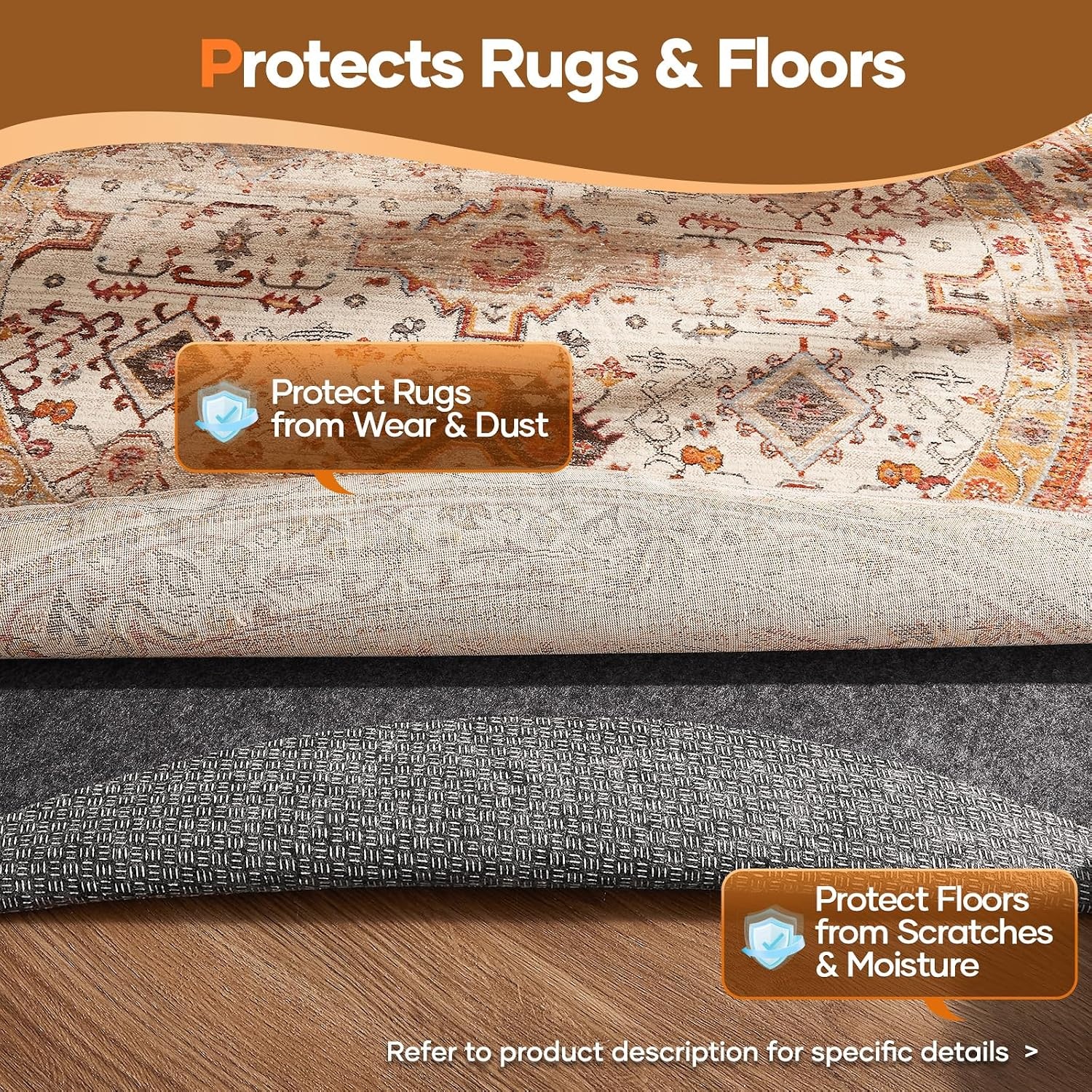 image:imageVeken Non Slip Cushioned Rug Pad Gripper Felt and Silicone Backing Round 6 Ft 14 inch Thick Carpet Liner Protector Mat for Area Rugs and Hardwood Floors with Over 99 Pcs AntiSlip Strips Pattern8Round