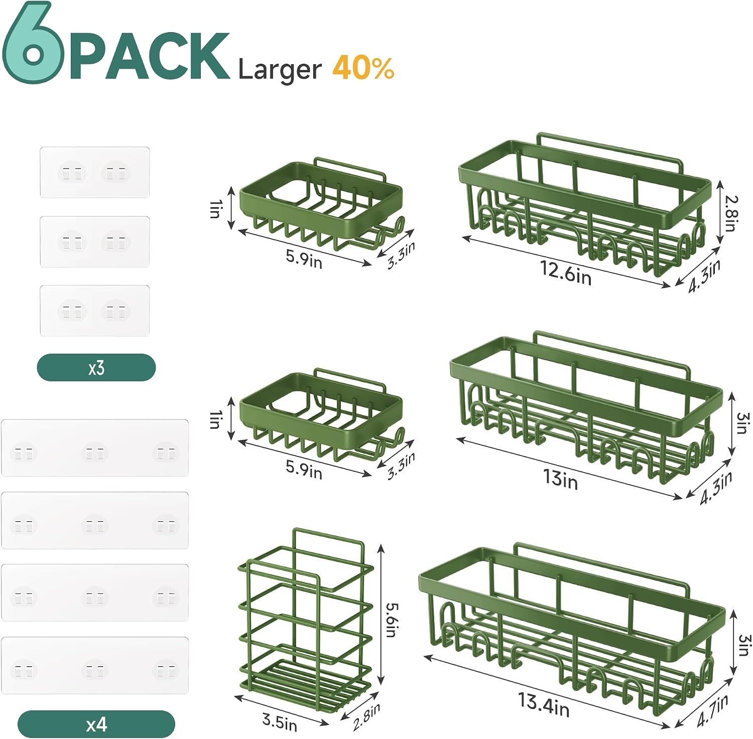 image:imageVeken Shower Caddy 6Pack Bathroom Organizers and Storage Shelves Black Advanced Rustproof Design Large Capacity No Drilling Adhesive Rack with Soap Holder WallMounted Kitchen amp Home DecorGreen