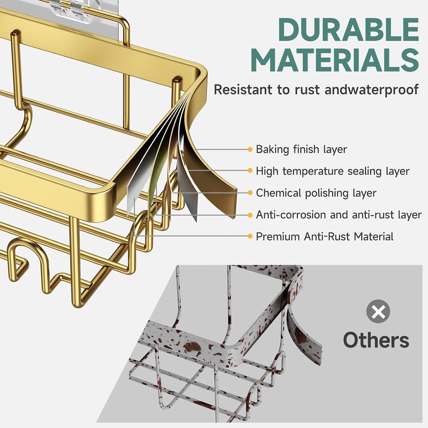 image:imageVeken Shower Caddy 6Pack Bathroom Organizers and Storage Shelves Black Advanced Rustproof Design Large Capacity No Drilling Adhesive Rack with Soap Holder WallMounted Kitchen amp Home DecorBright Gold