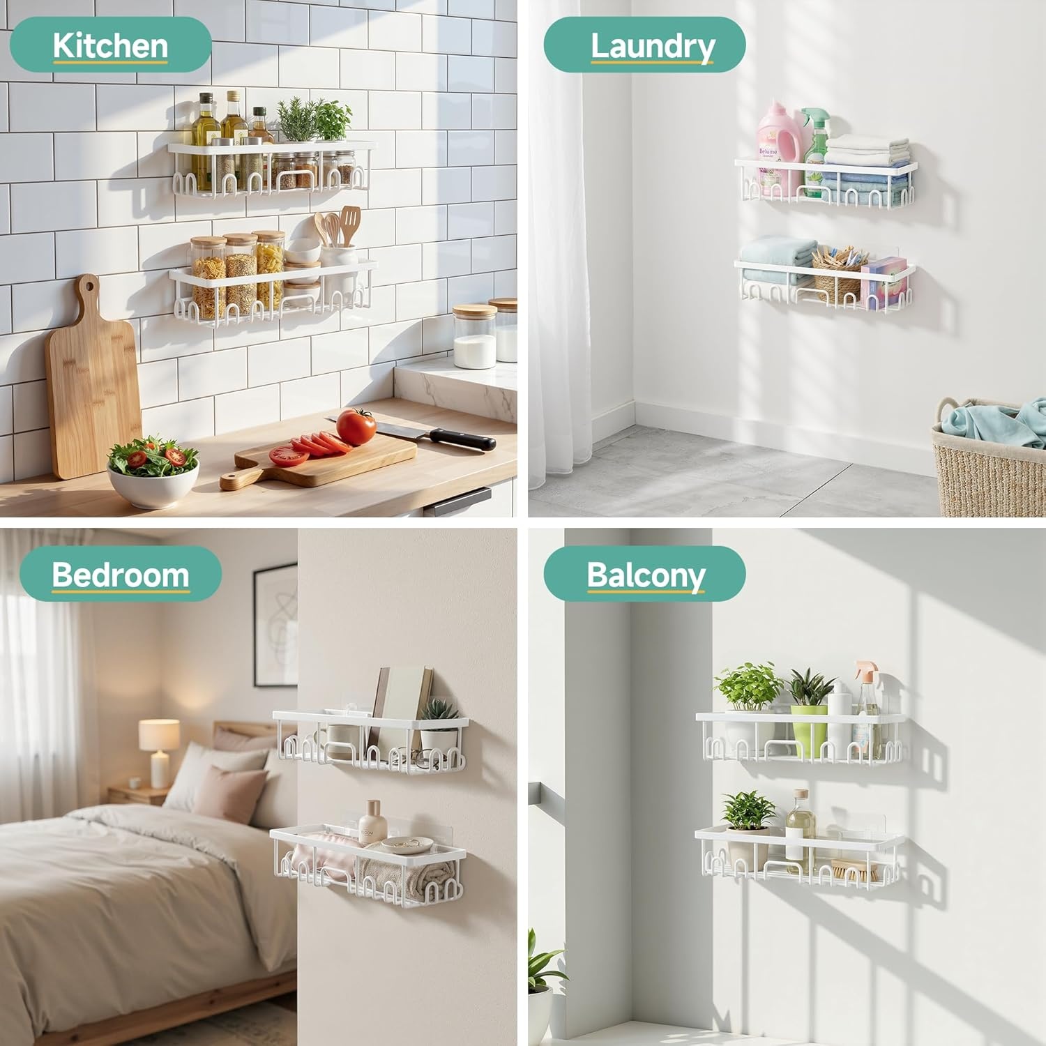 image:imageVeken Shower Caddy 6Pack Bathroom Organizers and Storage Shelves Black Advanced Rustproof Design Large Capacity No Drilling Adhesive Rack with Soap Holder WallMounted Kitchen amp Home DecorWhite