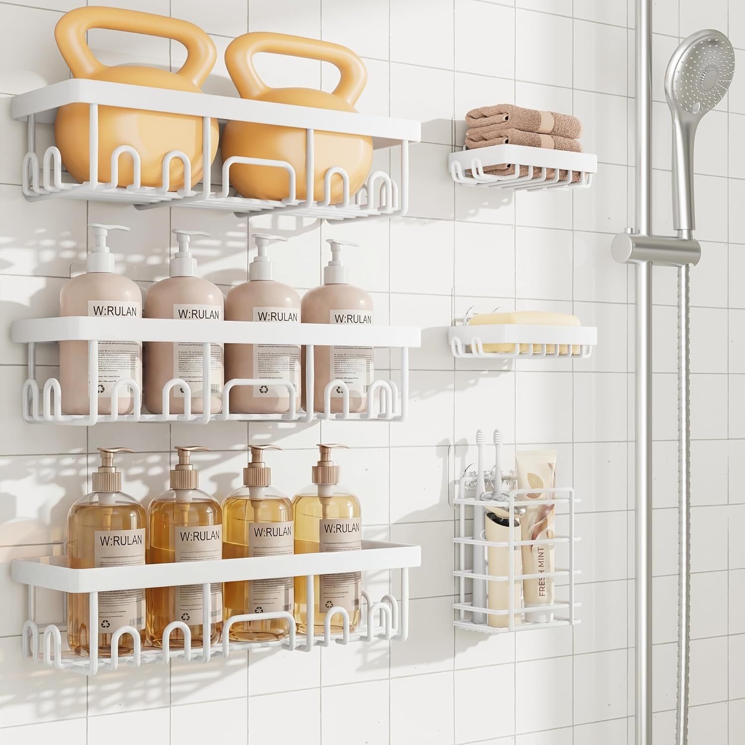 image:imageVeken Shower Caddy 6Pack Bathroom Organizers and Storage Shelves Black Advanced Rustproof Design Large Capacity No Drilling Adhesive Rack with Soap Holder WallMounted Kitchen amp Home DecorWhite