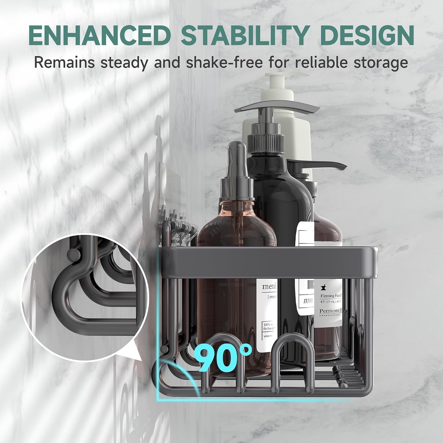 image:imageVeken Shower Caddy 6Pack Bathroom Organizers and Storage Shelves Black Advanced Rustproof Design Large Capacity No Drilling Adhesive Rack with Soap Holder WallMounted Kitchen amp Home DecorDark Grey
