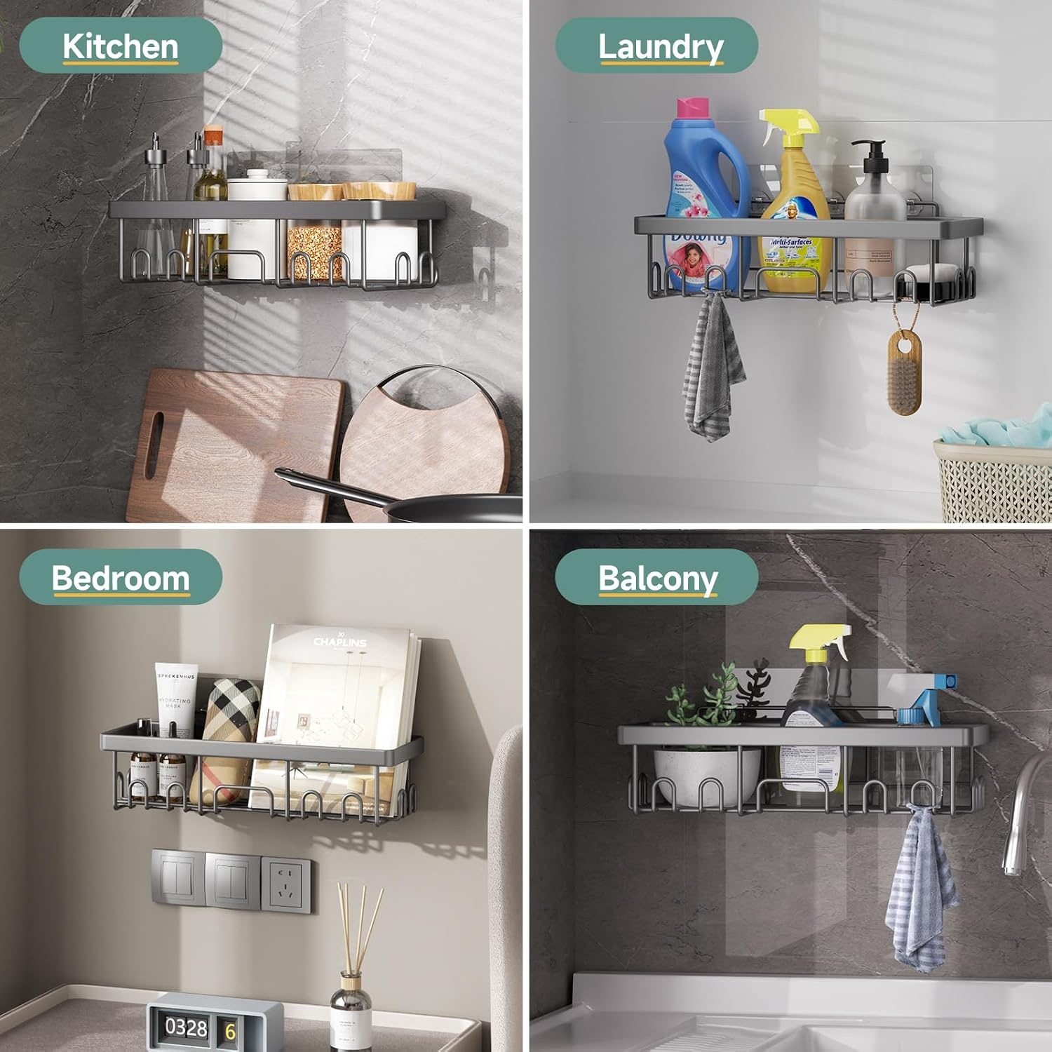 image:imageVeken Shower Caddy 6Pack Bathroom Organizers and Storage Shelves Black Advanced Rustproof Design Large Capacity No Drilling Adhesive Rack with Soap Holder WallMounted Kitchen amp Home DecorLight Gray
