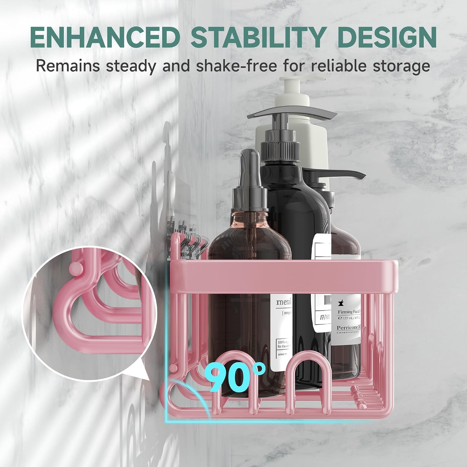 image:imageVeken Shower Caddy 6Pack Bathroom Organizers and Storage Shelves Black Advanced Rustproof Design Large Capacity No Drilling Adhesive Rack with Soap Holder WallMounted Kitchen amp Home DecorPink