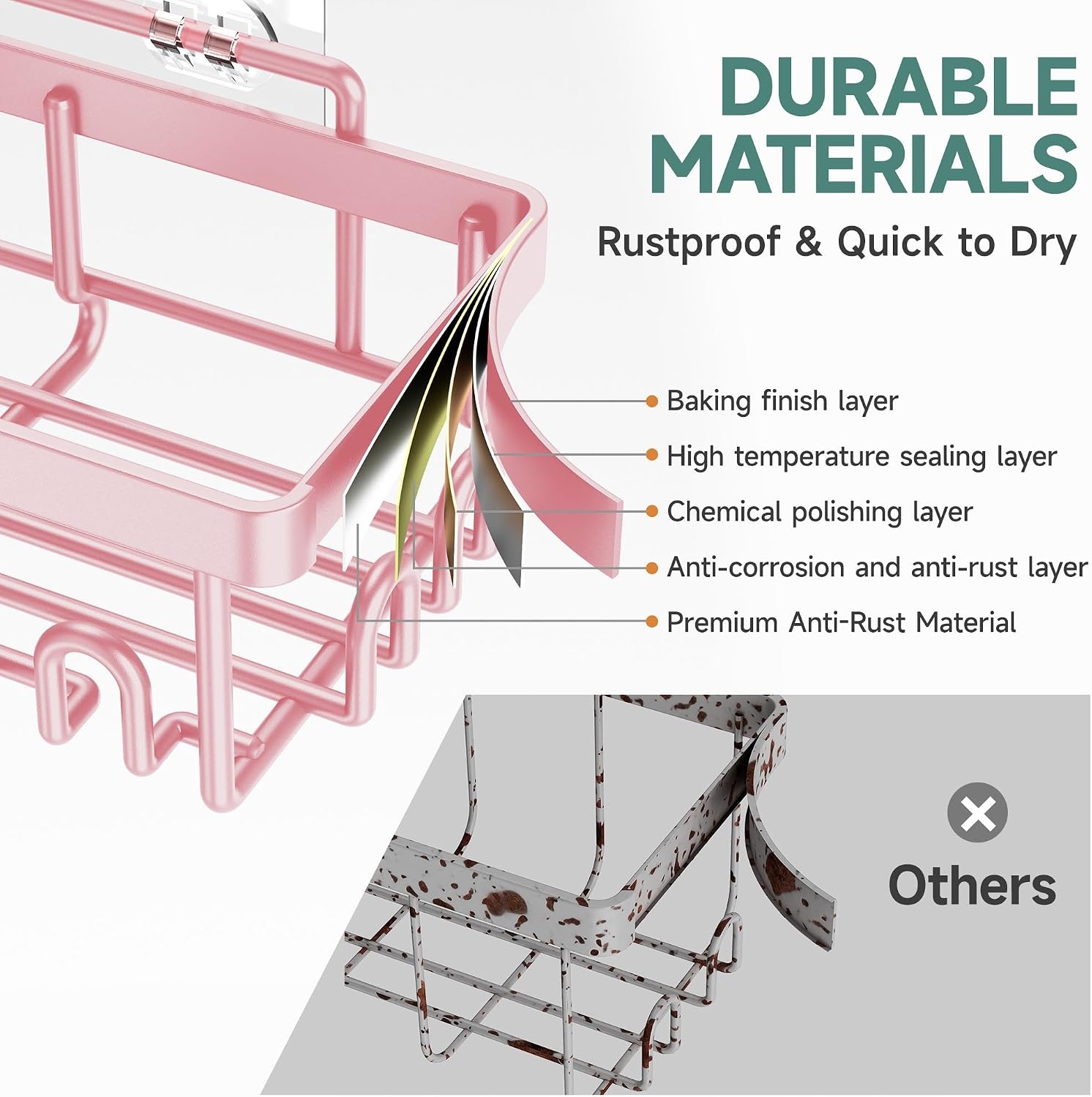 image:imageVeken Shower Caddy 6Pack Bathroom Organizers and Storage Shelves Black Advanced Rustproof Design Large Capacity No Drilling Adhesive Rack with Soap Holder WallMounted Kitchen amp Home DecorPink