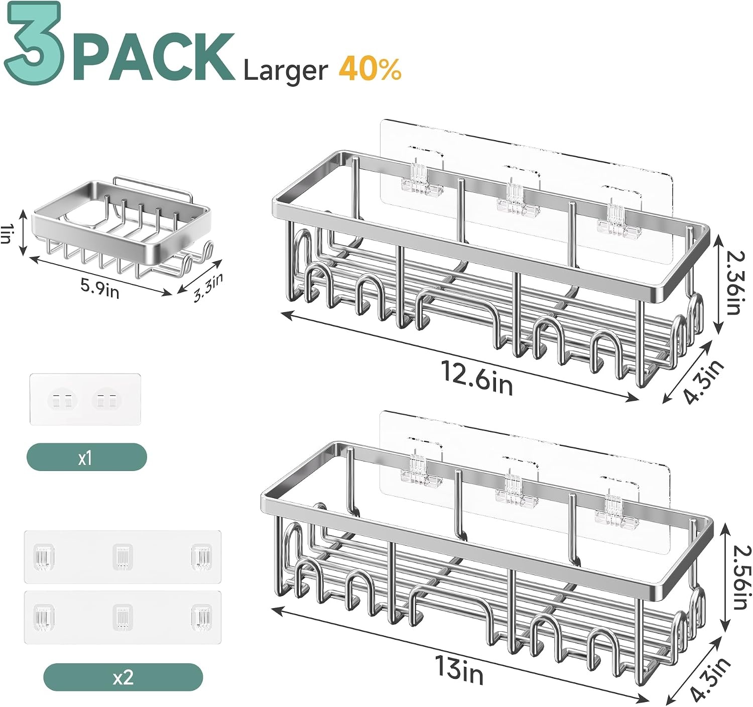 image:imageVeken Shower Caddy 6Pack Bathroom Organizers and Storage Shelves Black Advanced Rustproof Design Large Capacity No Drilling Adhesive Rack with Soap Holder WallMounted Kitchen amp Home DecorSilver