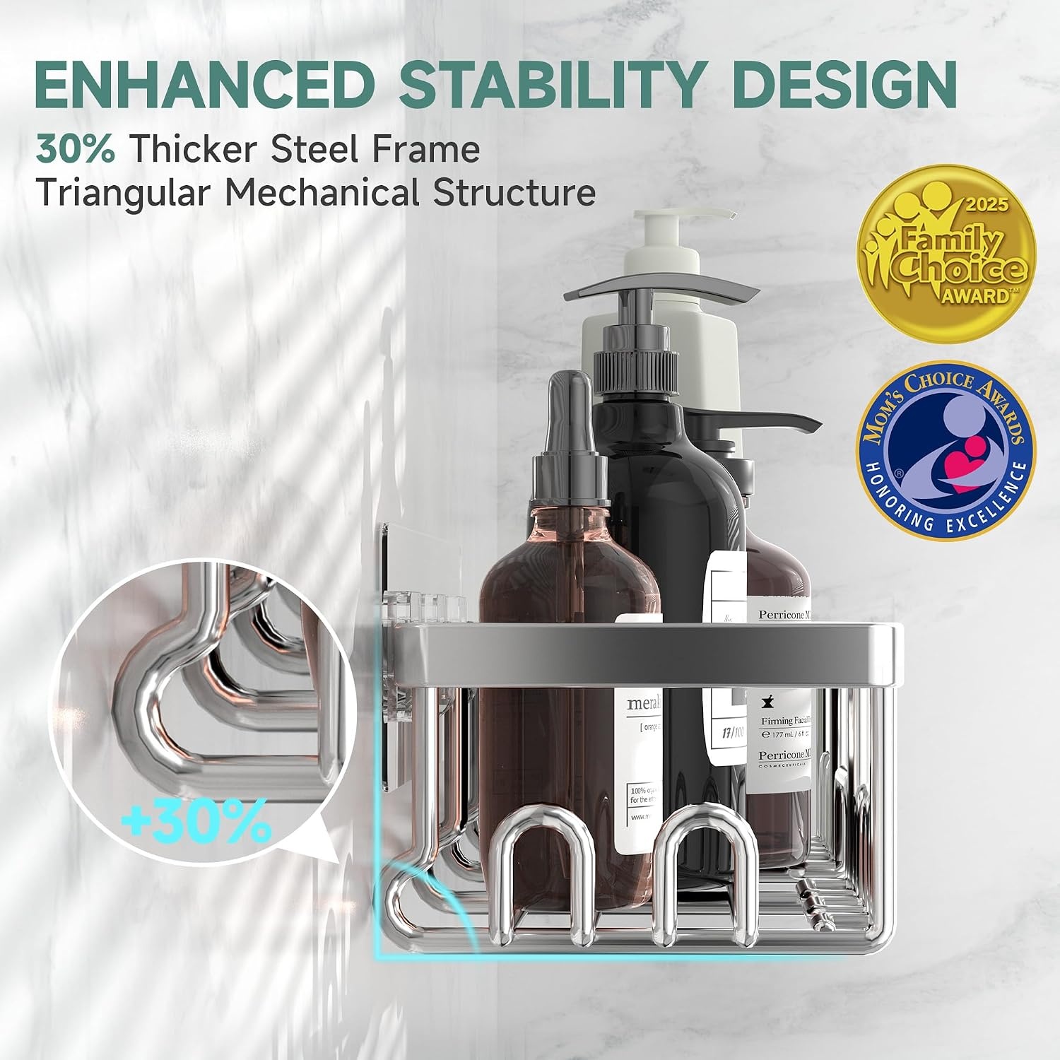 image:imageVeken Shower Caddy 6Pack Bathroom Organizers and Storage Shelves Black Advanced Rustproof Design Large Capacity No Drilling Adhesive Rack with Soap Holder WallMounted Kitchen amp Home DecorSilver