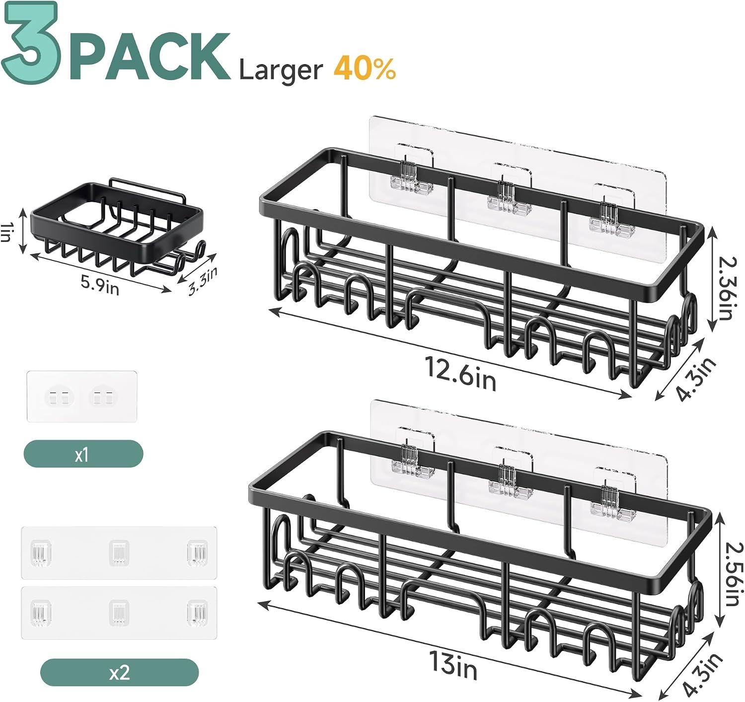 image:imageVeken Shower Caddy 6Pack Bathroom Organizers and Storage Shelves Black Advanced Rustproof Design Large Capacity No Drilling Adhesive Rack with Soap Holder WallMounted Kitchen amp Home DecorBlack