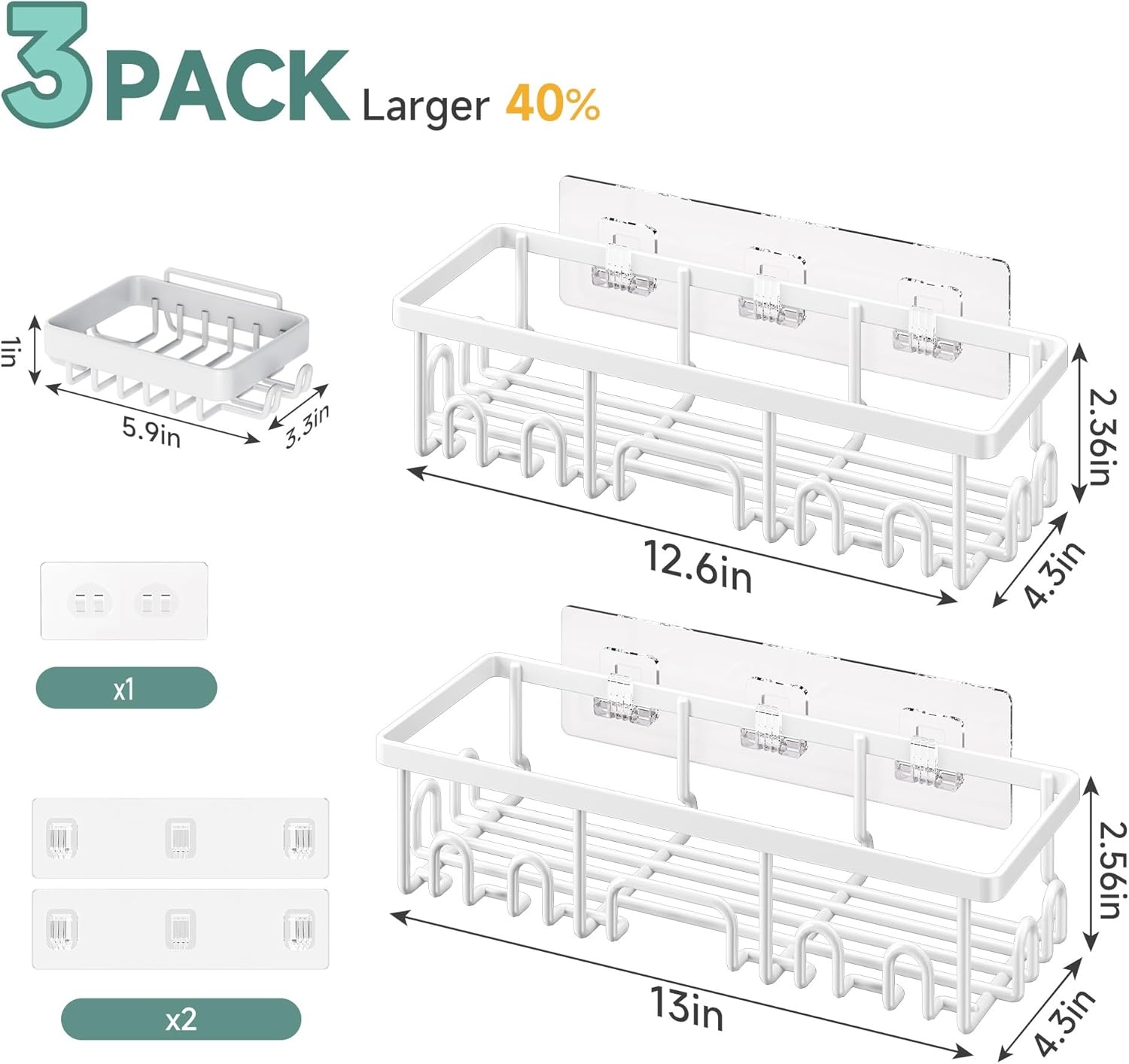 image:imageVeken Shower Caddy 6Pack Bathroom Organizers and Storage Shelves Black Advanced Rustproof Design Large Capacity No Drilling Adhesive Rack with Soap Holder WallMounted Kitchen amp Home DecorWhite
