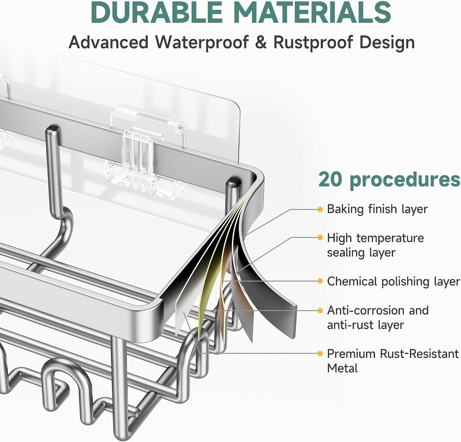 image:imageVeken Shower Caddy 6Pack Bathroom Organizers and Storage Shelves Black Advanced Rustproof Design Large Capacity No Drilling Adhesive Rack with Soap Holder WallMounted Kitchen amp Home DecorSilver
