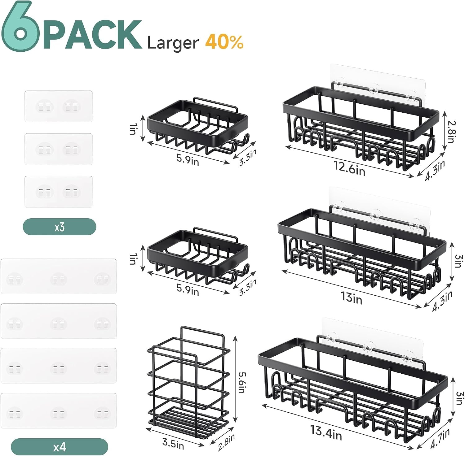 image:imageVeken Shower Caddy 6Pack Bathroom Organizers and Storage Shelves Black Advanced Rustproof Design Large Capacity No Drilling Adhesive Rack with Soap Holder WallMounted Kitchen amp Home DecorBlack