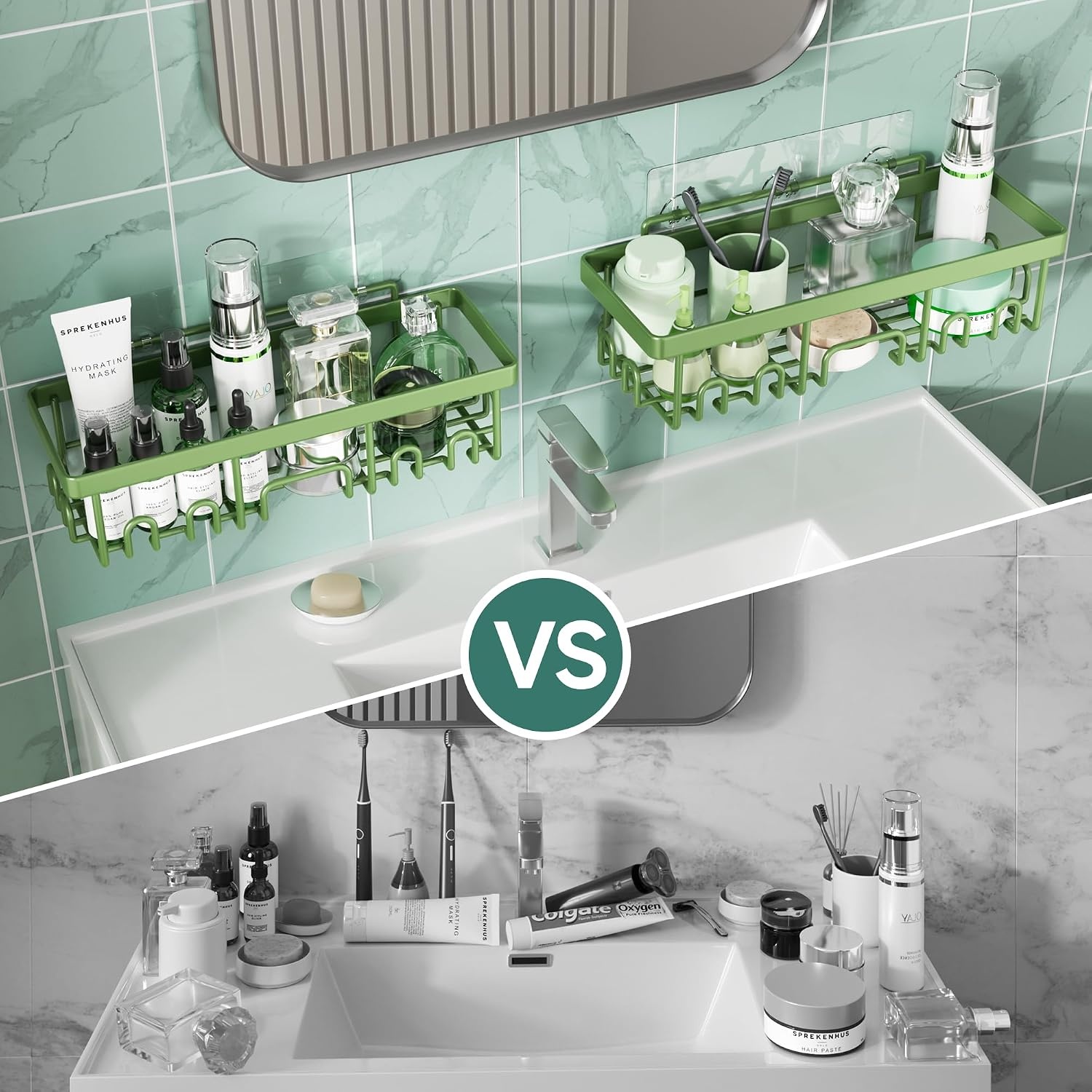image:imageVeken Shower Caddy 6Pack Bathroom Organizers and Storage Shelves Black Advanced Rustproof Design Large Capacity No Drilling Adhesive Rack with Soap Holder WallMounted Kitchen amp Home DecorGreen