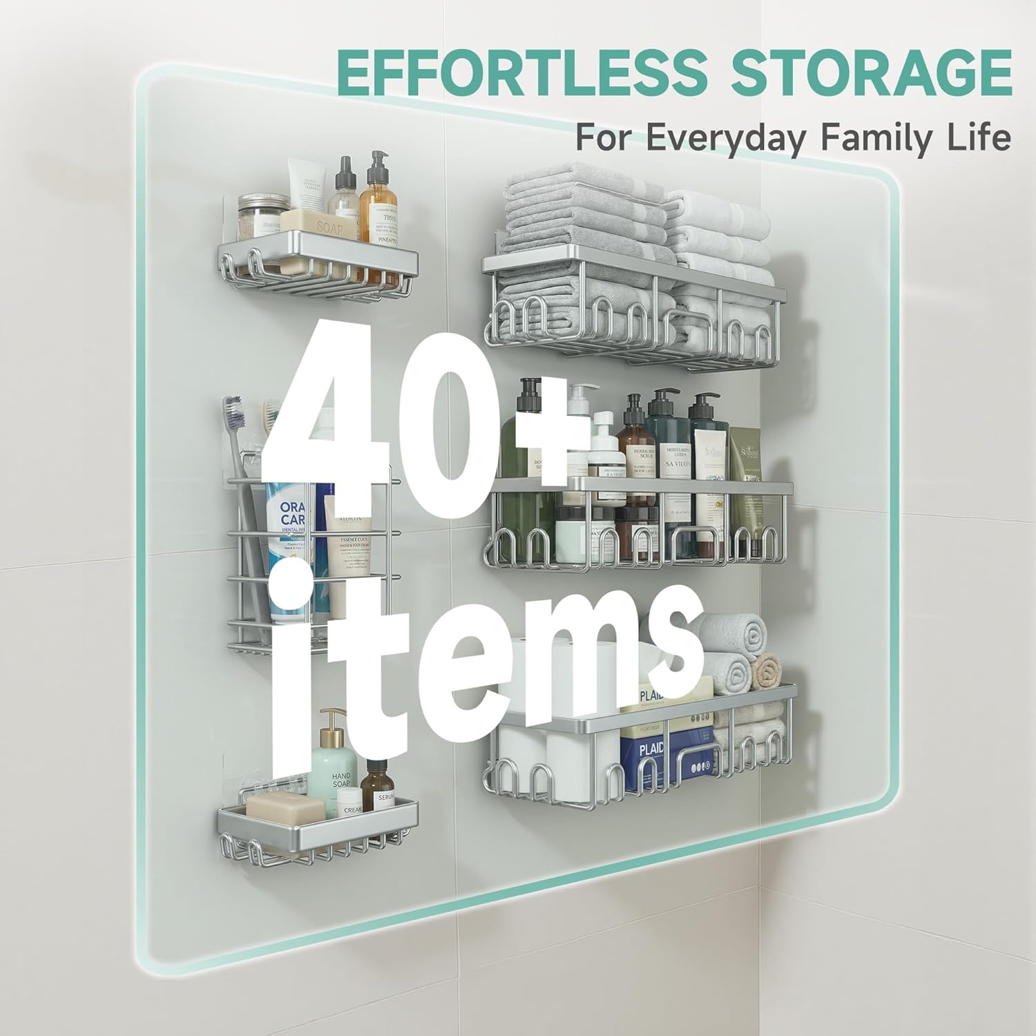 image:imageVeken Shower Caddy 6Pack Bathroom Organizers and Storage Shelves Black Advanced Rustproof Design Large Capacity No Drilling Adhesive Rack with Soap Holder WallMounted Kitchen amp Home DecorSilver