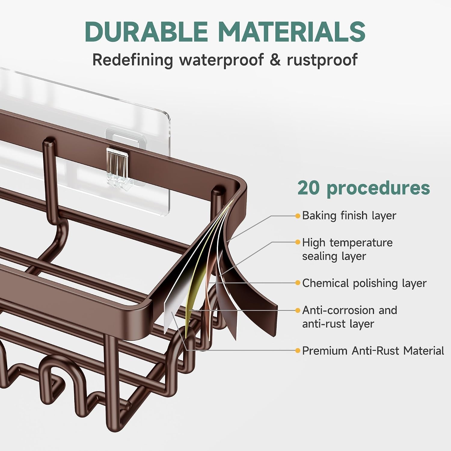 image:imageVeken Shower Caddy 6Pack Bathroom Organizers and Storage Shelves Black Advanced Rustproof Design Large Capacity No Drilling Adhesive Rack with Soap Holder WallMounted Kitchen amp Home DecorBrown