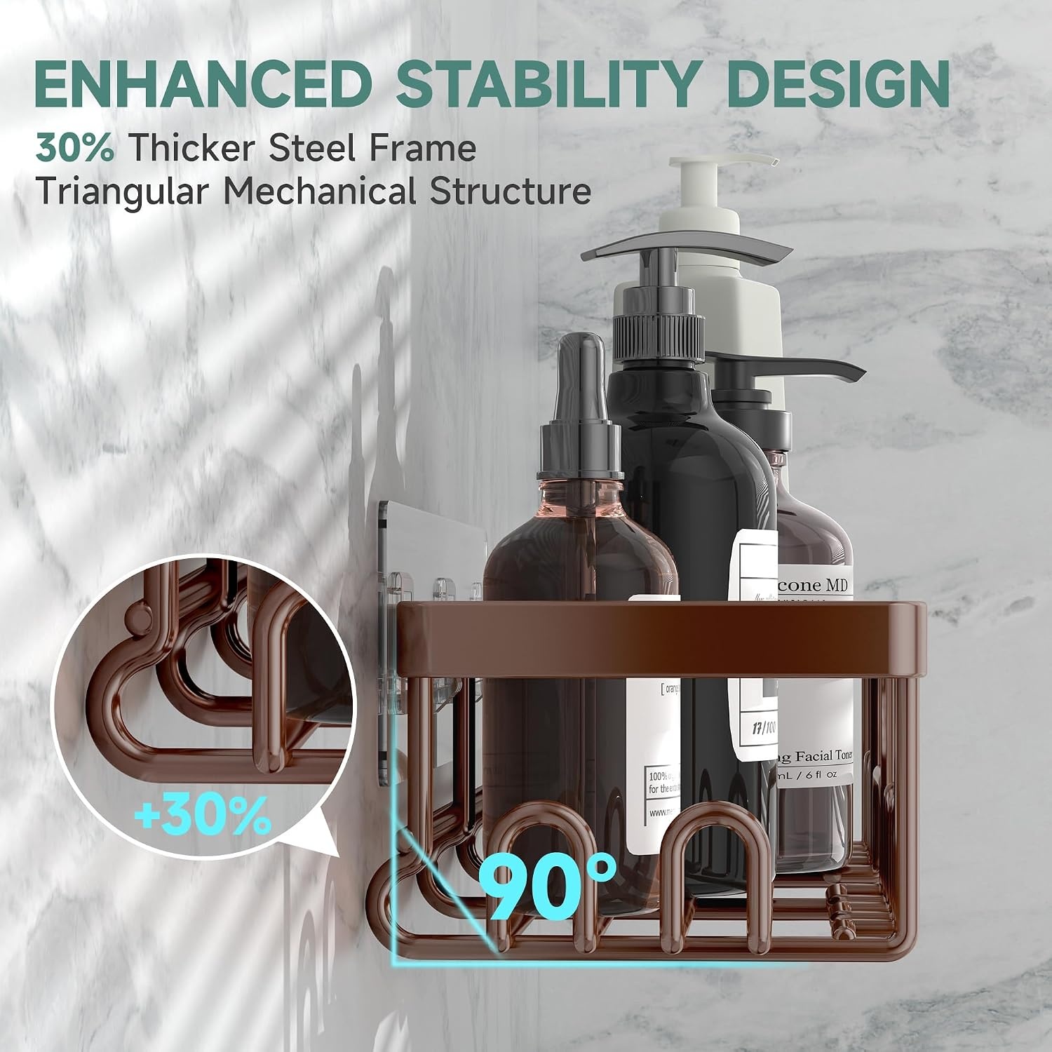 image:imageVeken Shower Caddy 6Pack Bathroom Organizers and Storage Shelves Black Advanced Rustproof Design Large Capacity No Drilling Adhesive Rack with Soap Holder WallMounted Kitchen amp Home DecorBrown
