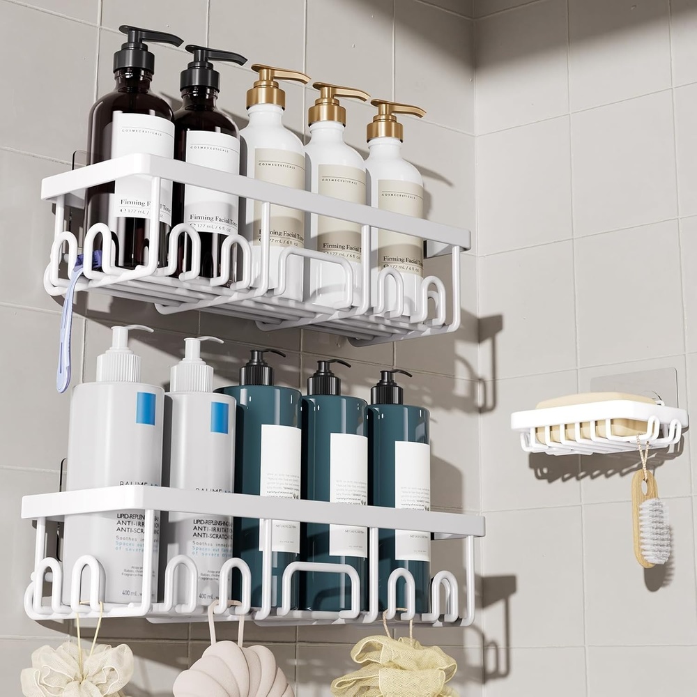 image:imageVeken Shower Caddy 6Pack Bathroom Organizers and Storage Shelves Black Advanced Rustproof Design Large Capacity No Drilling Adhesive Rack with Soap Holder WallMounted Kitchen amp Home DecorWhite