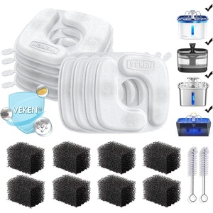 Veken Cat Water Fountain Filters, 8 Pack Replacement Filters | and 8 Pack Replacement Pre-Filter Sponges Set for 50oz, 84oz, 95oz or 108oz Automatic Pet Fountain Dog Water Dispenser(8 Filters+8 Sponges (4 month supply))