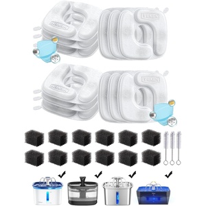 Veken Cat Water Fountain Filters, 8 Pack Replacement Filters | and 8 Pack Replacement Pre-Filter Sponges Set for 50oz, 84oz, 95oz or 108oz Automatic Pet Fountain Dog Water Dispenser(12 Filters+12 Sponges (6 month supply))