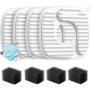 Veken Cat Water Fountain Filters, 8 Pack Replacement Filters | and 8 Pack Replacement Pre-Filter Sponges Set for 50oz, 84oz, 95oz or 108oz Automatic Pet Fountain Dog Water Dispenser(4 Filters+4 Sponges (1 month supply))